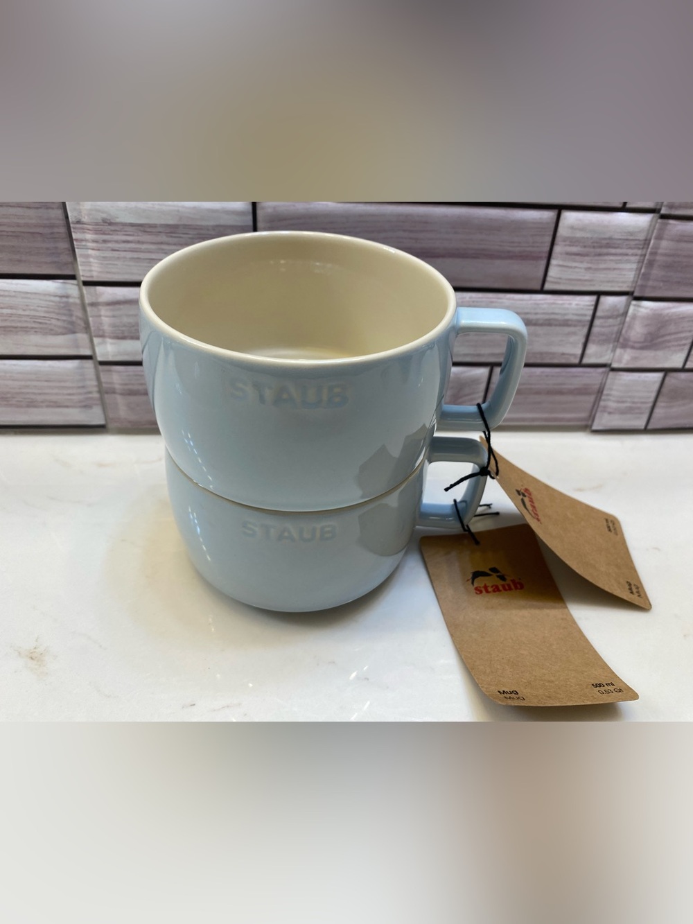 Staub ❤️ (2) Elevate everyday moments Stacking 17Oz Mugs Light Blue NWT